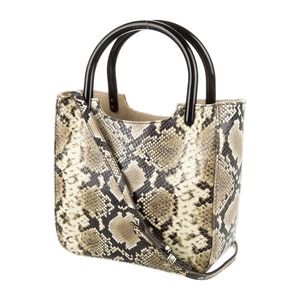By Far Embossed Animal Print Neutrals Leather Handle Crossbody Bag Tote